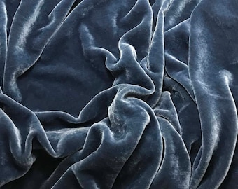 BLUE GRAY Hand Dyed Silk Velvet Fabric