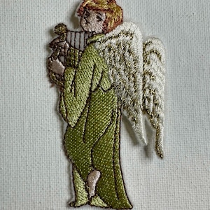 Vintage Christmas Angel with Harp Embroidered Applique