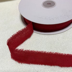 Red Linen/Cotton Frayed Edge Ribbon Trim Made in France 1&quot; (2 yards)