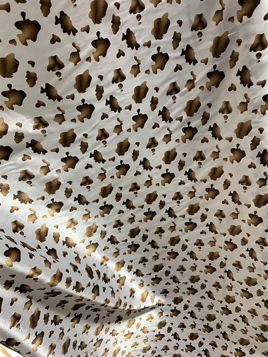 Brown & White Cow Spots - Faux Silk Charmeuse Satin Fabric