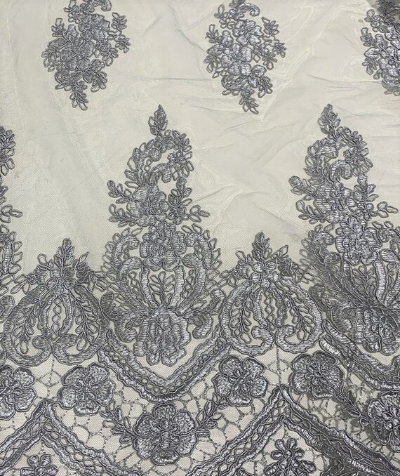 silver lace - Silver Floral Embroidered Tulle Lace Fabric