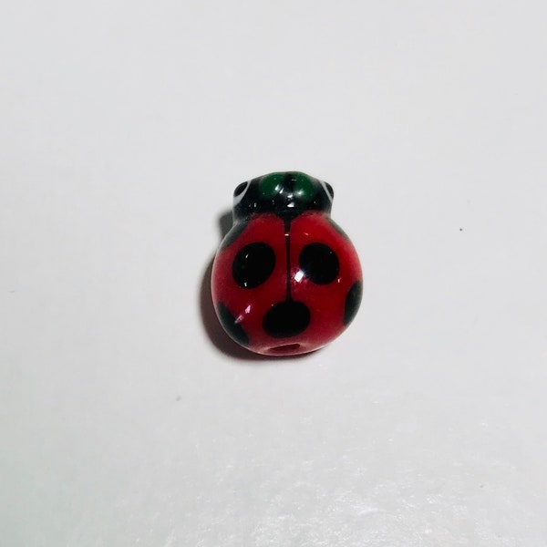 Handmade Lampwork Glass Beads - Ladybug with Green Dots - Set of 2