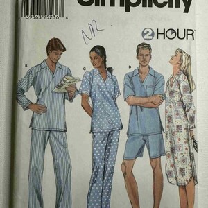 2001 Simplicity-pyjamas för både män och kvinnor. Mönster #9898 Storlek: XS-M