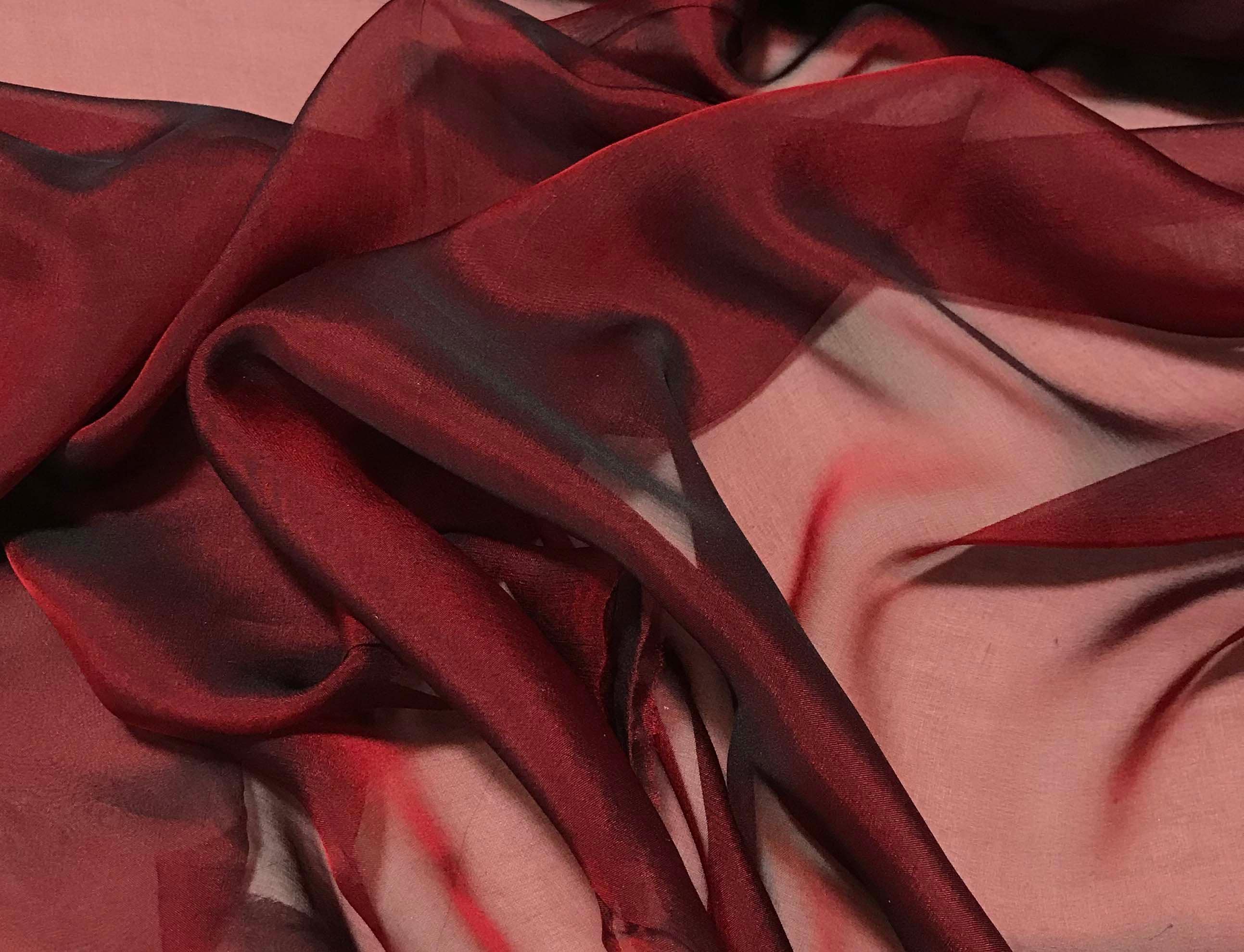 Burgundy Red Iridescent Silk Chiffon Fabric 