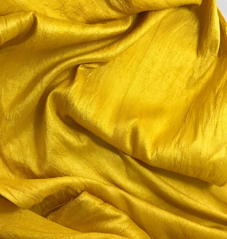 Hand Dyed Mustard Yellow Silk Dupioni Fabric image 1