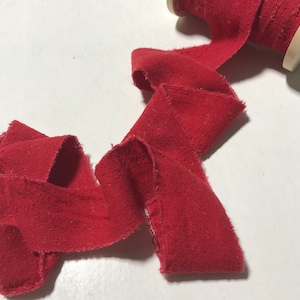 Hand Dyed Scarlet Red 100% Silk Noil Ribbon ( 3 Widths to choose from)