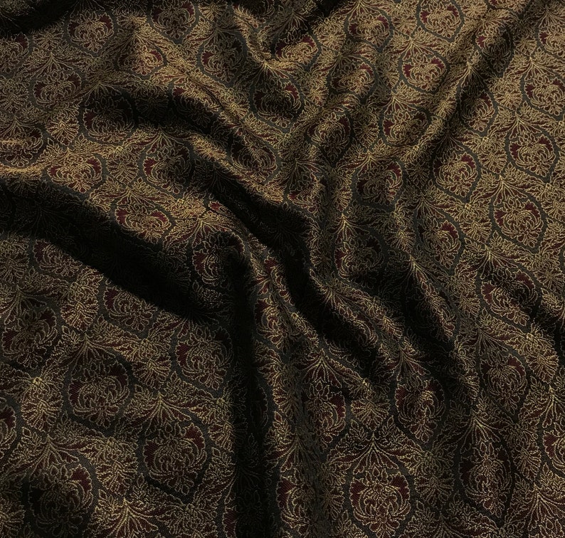 Burgundy & Gold Damask Jacquard Fabric Etsy