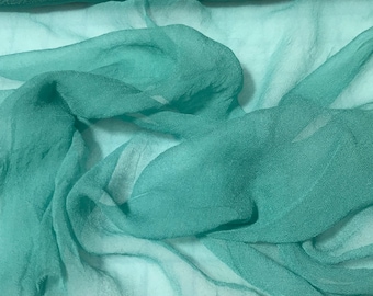 Hand Dyed TEAL BLUE - Silk Gauze Chiffon Fabric