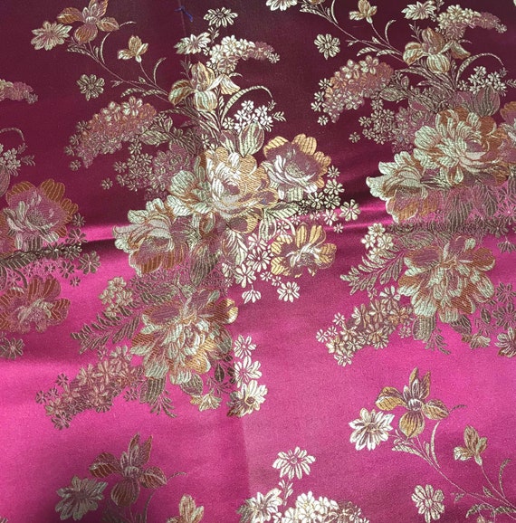 Faux Silk Brocade Fabric Burgundy /& Gold Peony Floral