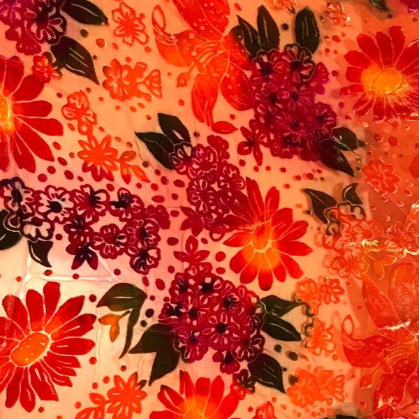 Hand Dyed Bright Orange Floral - Burnout Silk Velvet Fabric