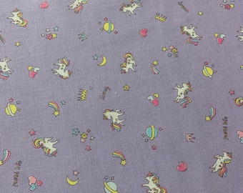 Unicorns & Rainbows on Purple Petite Design - Kokka Japan Cotton Sheeting Fabric