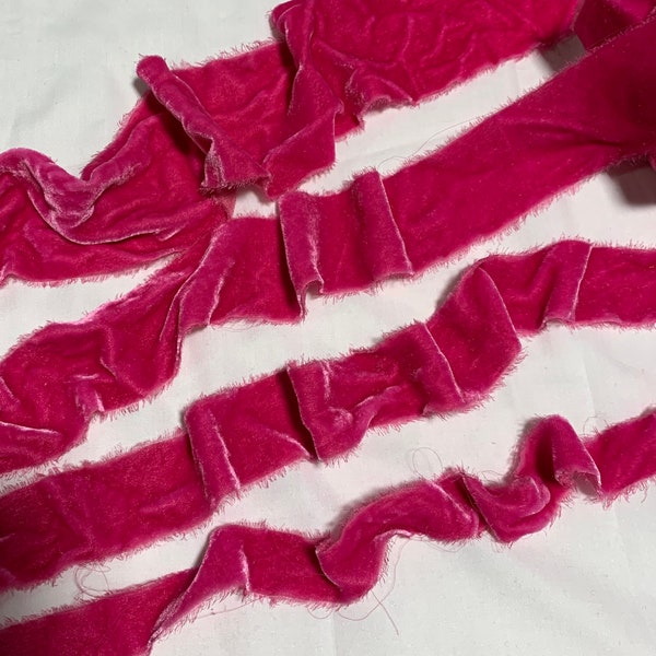 Ruban de velours de soie ROSE GRENADE teint à la main (4 largeurs au choix)