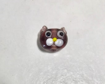 Handmade Lampwork Glass Beads - Transparent Purple Cat Faces - Set of 2