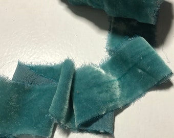 Hand Dyed Pastel Teal Silk Velvet Ribbon ( 4 Widths to choose from)