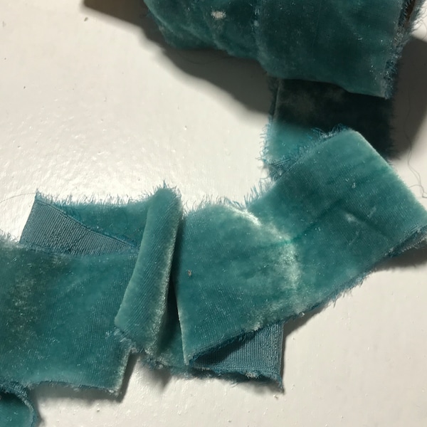 Hand Dyed Pastel Teal Silk Velvet Ribbon ( 4 Widths to choose from)