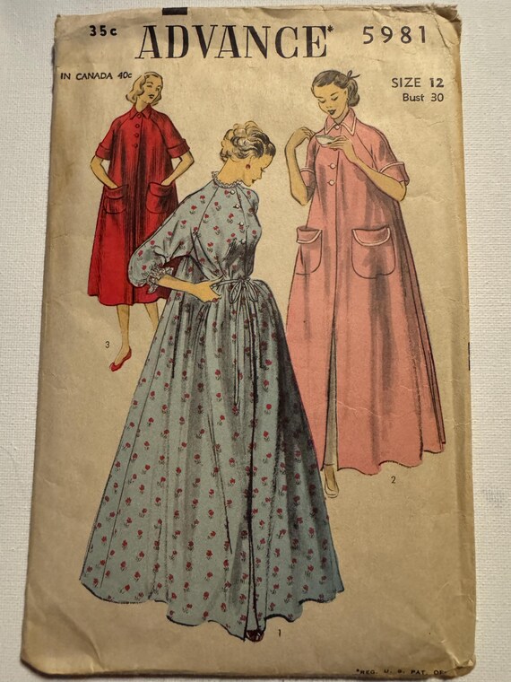 Vintage 1950's Advance 5981 Peignoir Housecoat Long Robe Sewing - Main Image