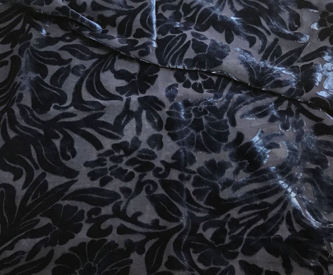 DENIM BLUE Floral Burnout Hand Dyed Silk Velvet Fabric - Etsy
