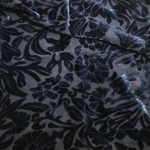 DENIM BLUE Floral Burnout Hand Dyed Silk Velvet Fabric