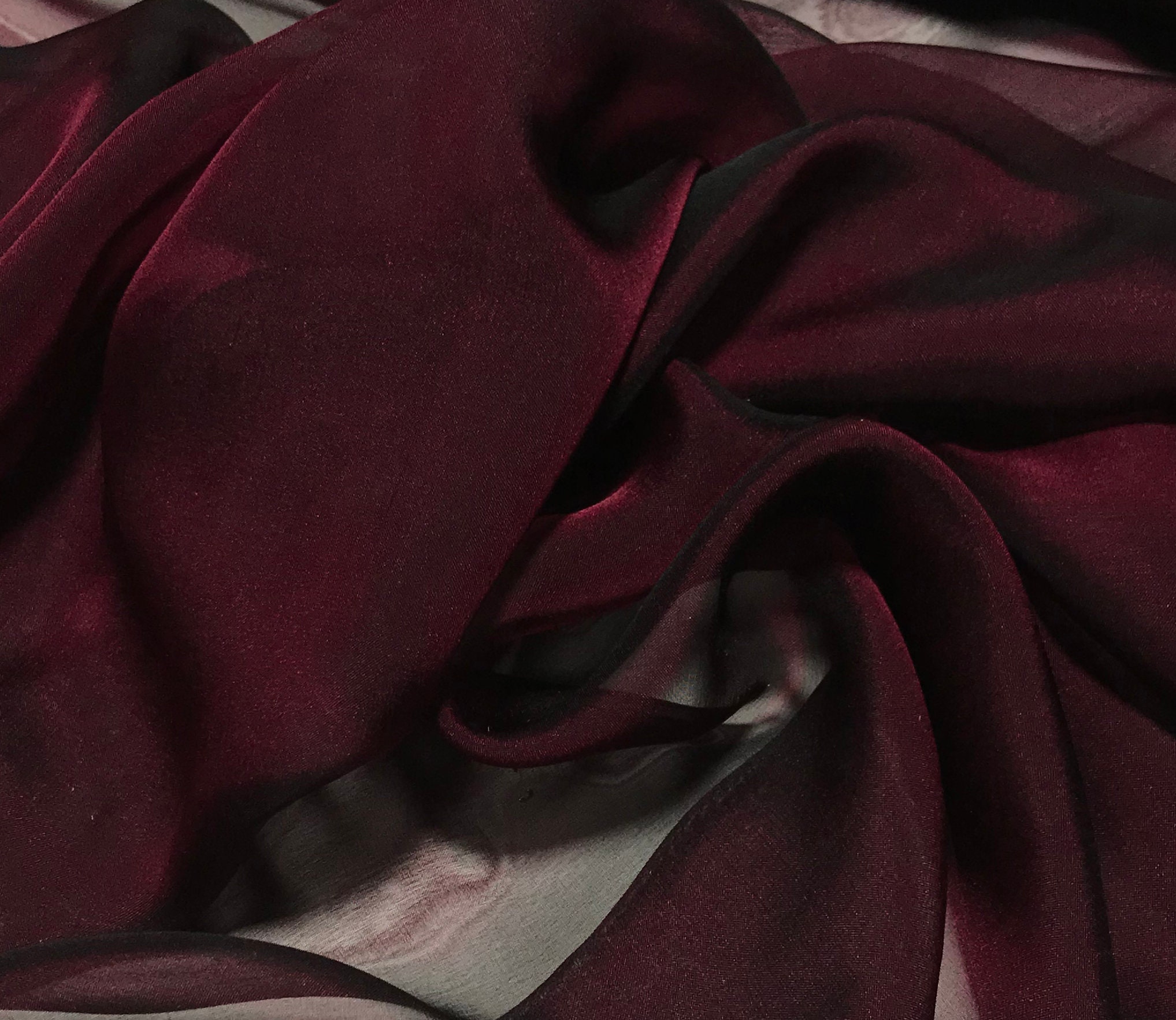 Smoky Cranberry Iridescent Silk Chiffon Fabric 