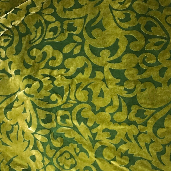 YELLOW GREEN SCROLL - Hand Dyed Burnout Silk Velvet