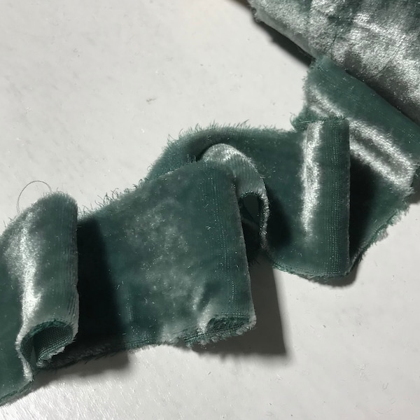 Hand Dyed Gray Green Silk Velvet Ribbon ( 4 Widths to choose from)