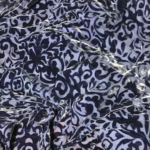 MIDNIGHT BLUE Scroll - Hand Dyed Burnout Silk Velvet Fabric