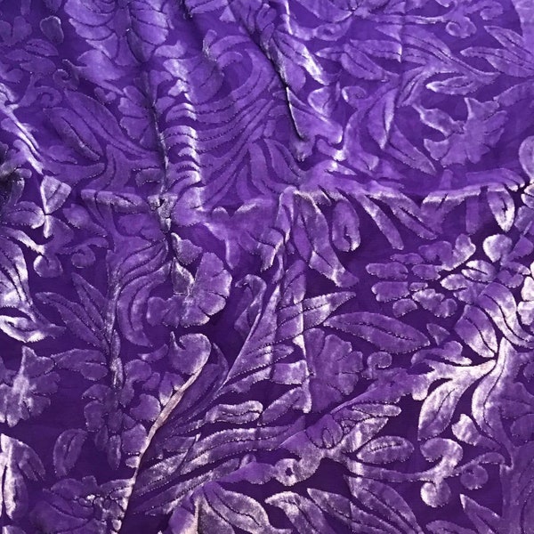 VIOLET PURPLE Floral Burnout Hand Dyed Silk Velvet Fabric