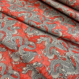 Kimonos & Koi - Japanese Dragons Red - Paintbrush Studio Cotton Fabric