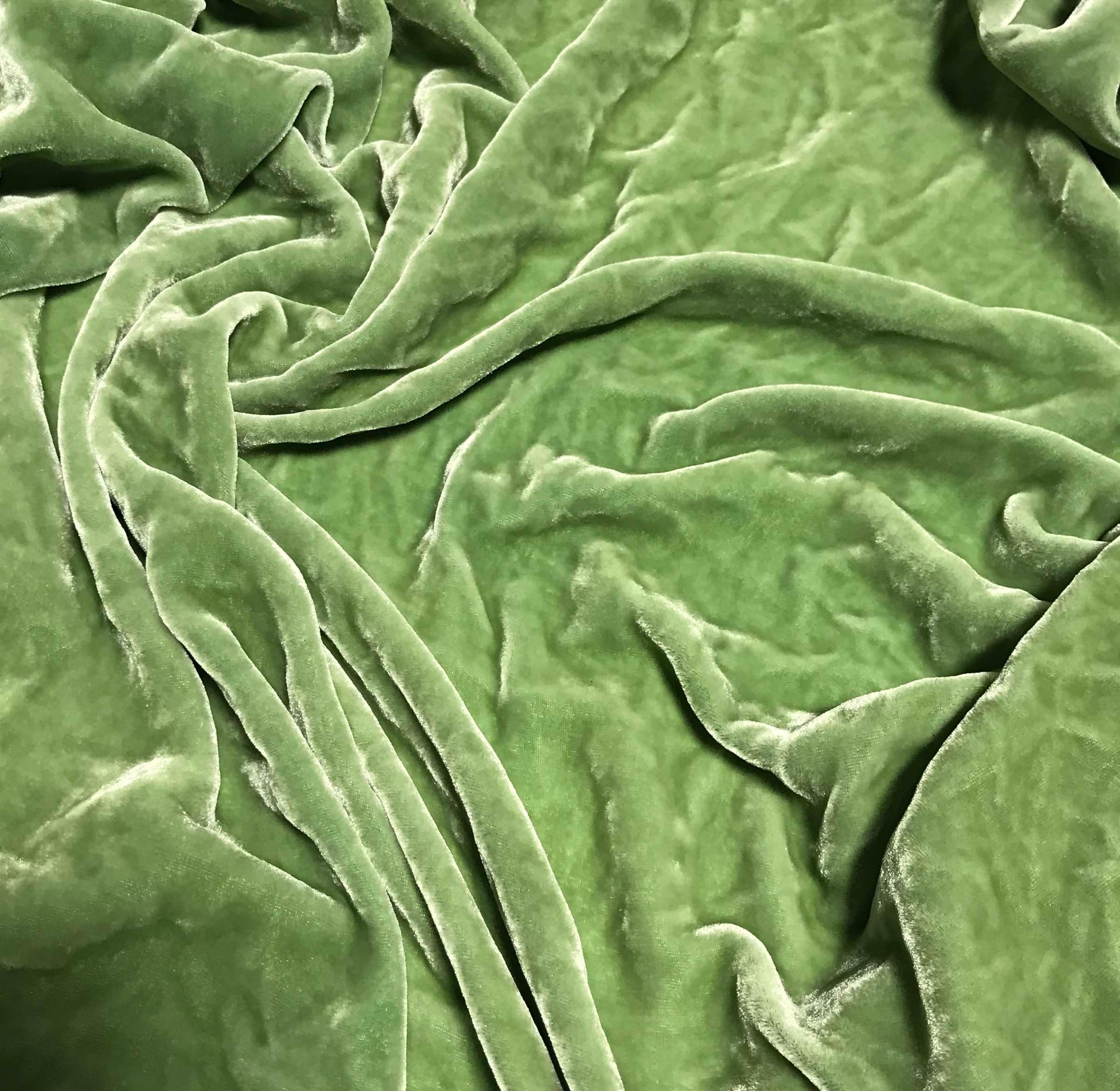 Fabric Remnant SALE 6.5x42 MOSS GREEN Hand Dyed Silk Velvet Fabric