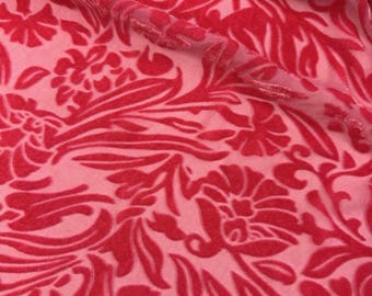 FUCHSIA PINK Floral Burnout Hand Dyed Silk Velvet Fabric