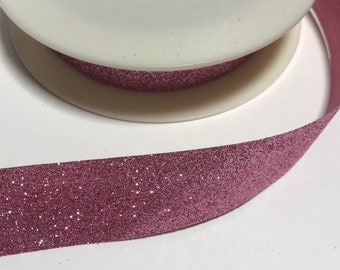 Metallic PINK Iridescent GLITTER Ribbon Trim (1" wide)