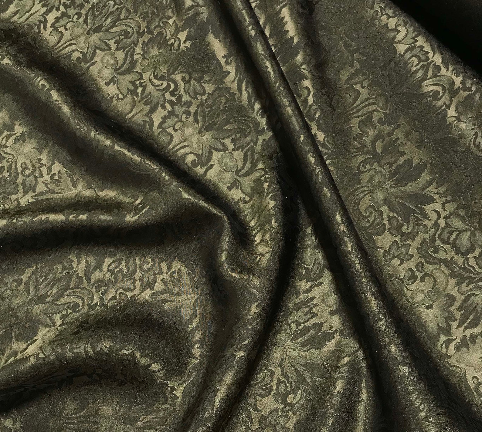 Olive Green Baroque Scroll Silk Jacquard Fabric - Etsy