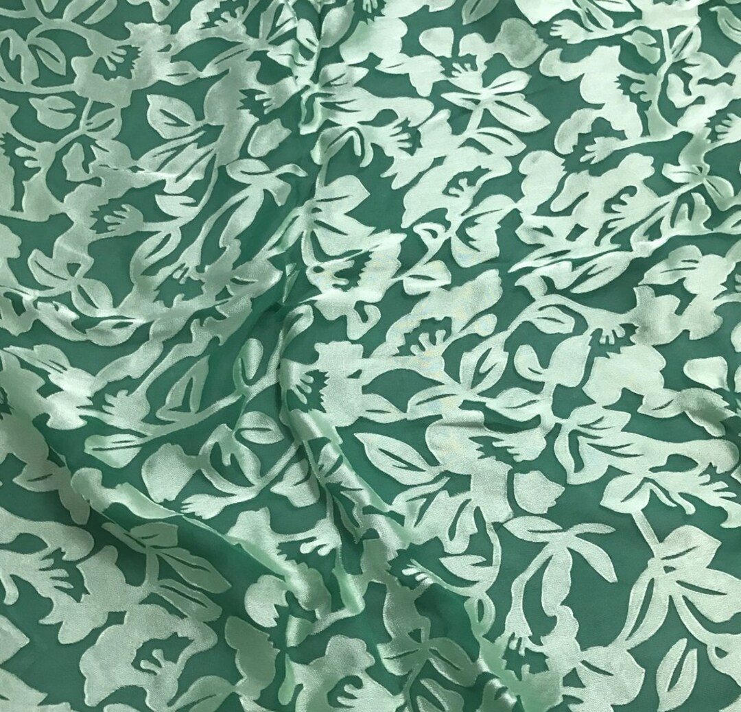 Burnout Devore Satin Emerald Green Hand Dyed Floral Fabric - Etsy