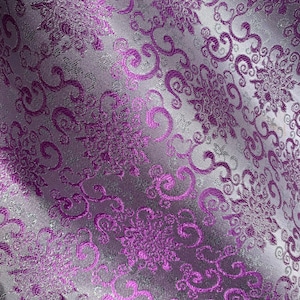 Lilac & Silver Floral - Faux Silk Brocade Jacquard Fabric