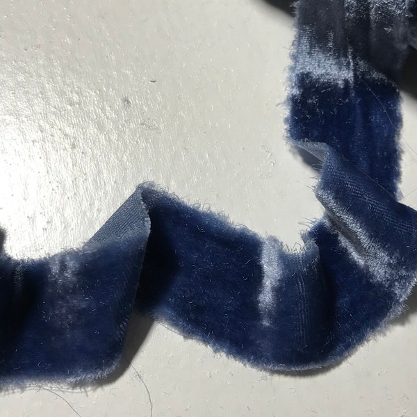 Hand Dyed Denim Blue Silk Velvet Ribbon ( 4 Widths to choose from)