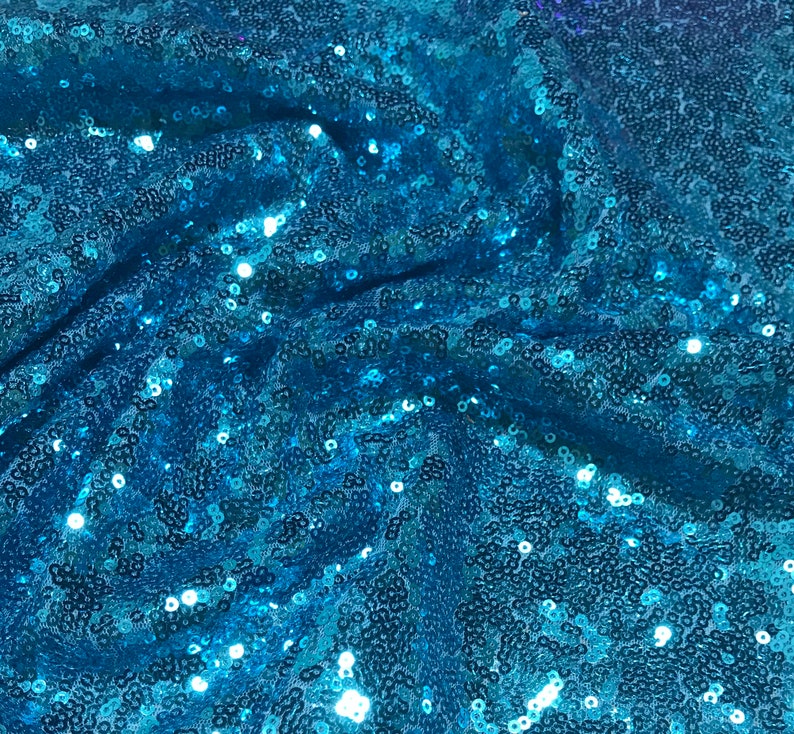 Teal Blue Sequin Spangle Sewn on Mesh Fabric | Etsy
