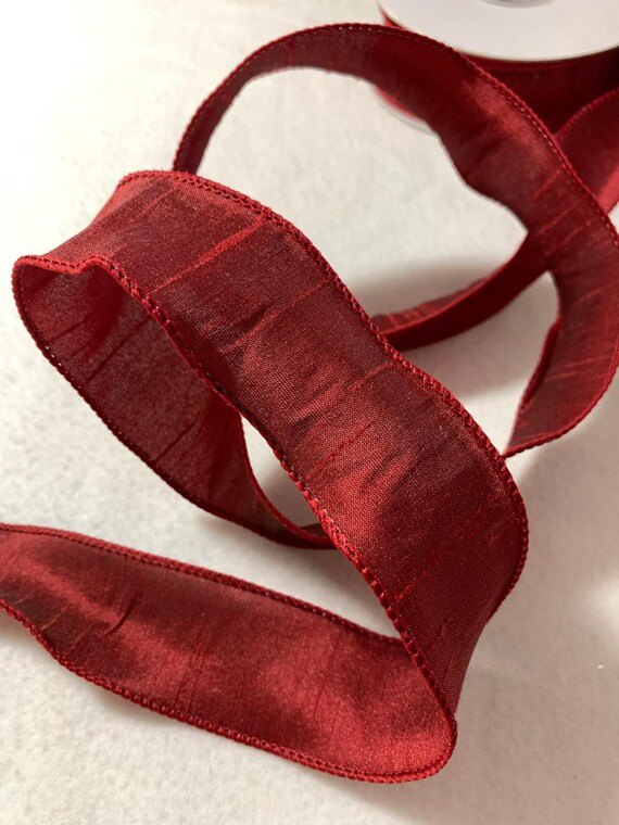ruby none - Ruby Red Wired Faux Silk Dupioni Ribbon 1.5" wide 2 Yards