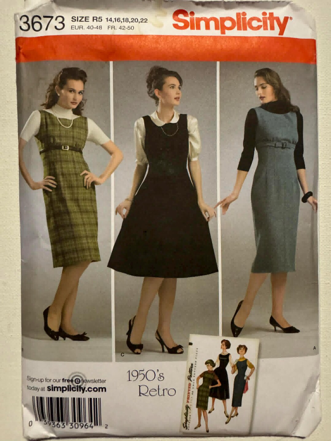 1950's Simplicity Plus Size Pinup Retro Dress. Pattern # 3673 Size: 14 ...