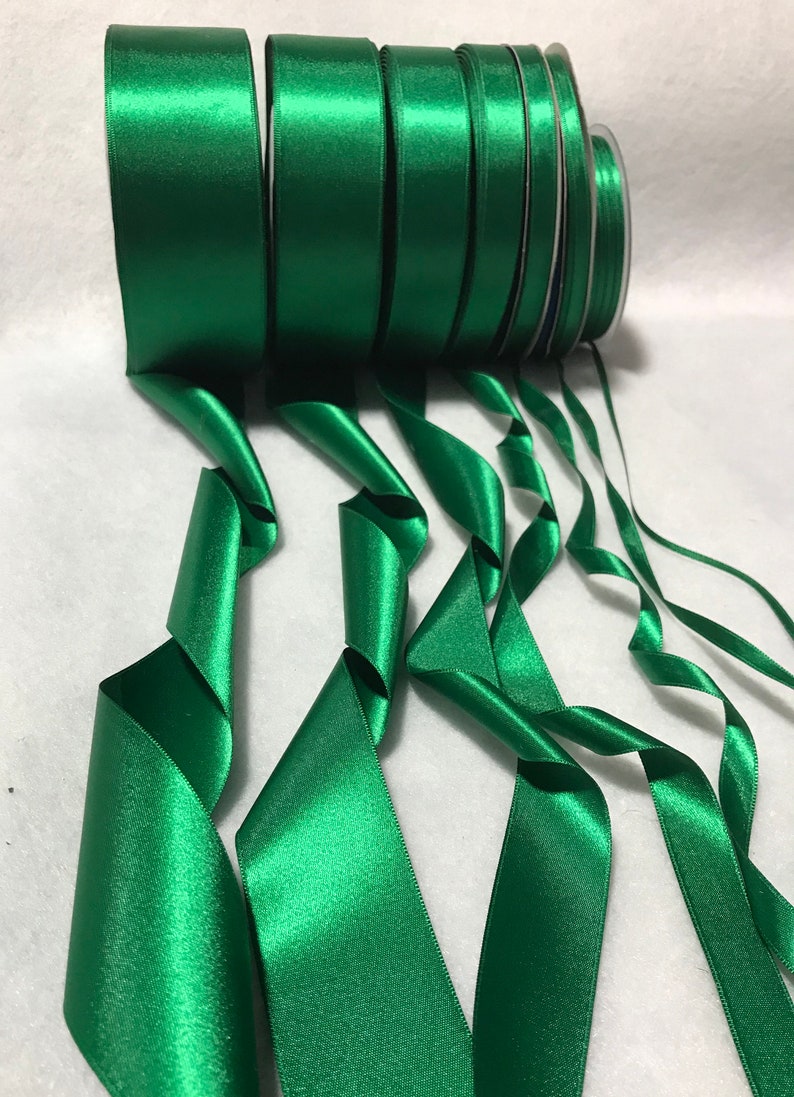 Emerald Green Double Sided Satin Ribbon Made in France 7 Widths to choose from image 3