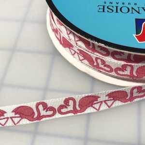 Heart Flamingo Grosgrain Ribbon Trim 3/8&quot; Made in France (3 yards)