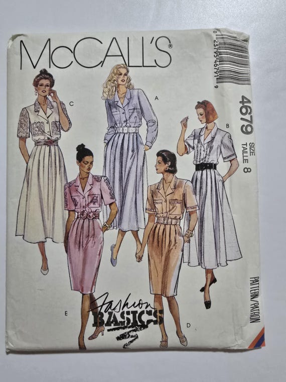 ladies shirtwaist style dresses 1990 McCall's dress with front buttons. Pattern #4679 Size: 8 Masters Products
