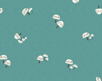 Dromen van sneeuw paddenstoelen op Teal-Clothworks door Rebecca Jones katoenweefsel