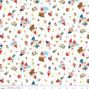 Gnome and Gardens Around White - Riley Blake Cotton Fabric