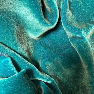 Hand Painted Silk Velvet Fabric - Antique Gold on Aqua