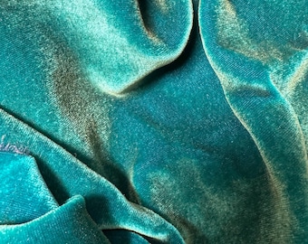 Hand Painted Silk Velvet Fabric - Antique Gold on Aqua