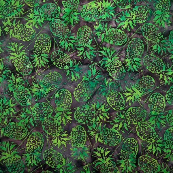 Grotto Green Pineapples - Hens & Chicks - Batik by Mirah Cotton Fabric