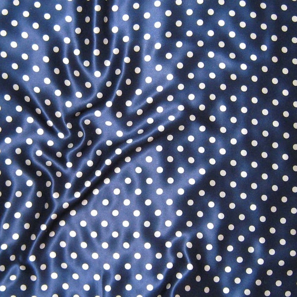 Silk Charmeuse Fabric - Navy & White POLKA DOTS - 1 Yard