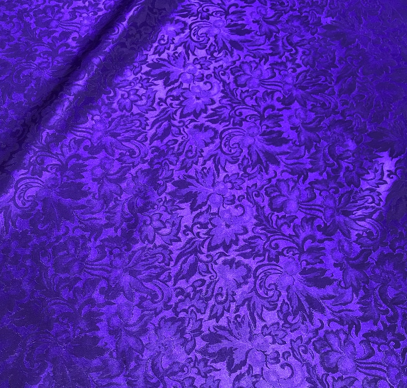 Silk Jacquard Fabric Royal Purple Baroque Scroll