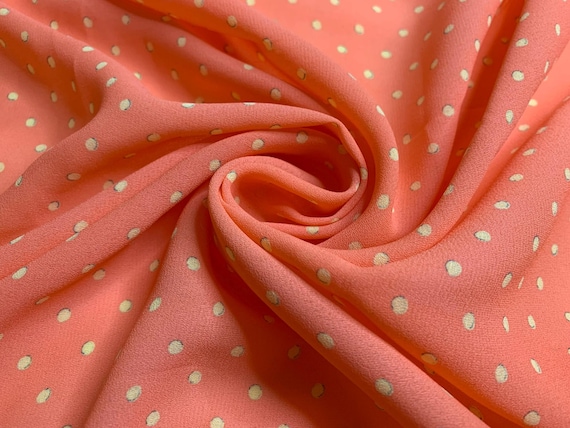 Remnant Sale 2 yards - Orange with Yellow Polka Dots Polyester Georgette Fabric