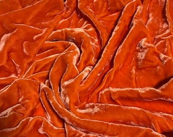 DEEP ORANGE Hand Dyed Silk Velvet Fabric